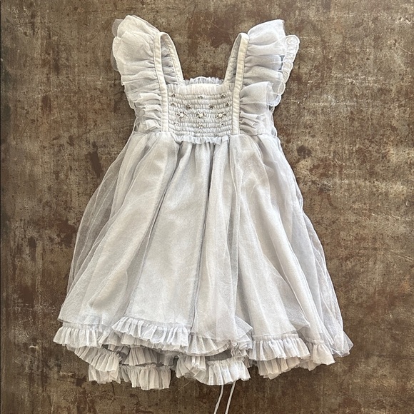 Luna Luna Collection Other - Luna Luna Matte Silver Ruffled Kids Dress With Butterfly Wings NWT!